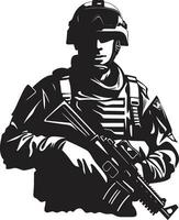 militante precisione armato forze nero logo design tattico difensore militare icona nel nero vettore