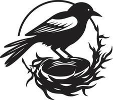 Nestcraft vettore uccello iconico emblema aviaria abilità artistica nero nido logo design