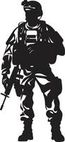 tattico difensore militare vettore logo icona design battaglia pronto sentinella nero logo di un armato guerriero
