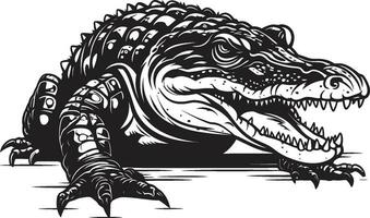 rettiliano maestà nero alligatore logo icona selvaggio vigilanza vettore alligatore nel nero