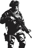 tattico custode armato forze emblema difensiva protettore nero soldato icona vettore
