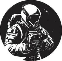 spazio pioniere nero casco logo icona galattico voyager astronauta simbolo design vettore
