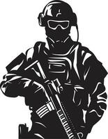 tattico difensore militare vettore logo icona design battaglia pronto sentinella nero logo di un armato guerriero
