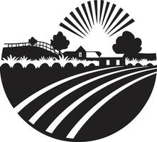 i campi di la tranquillità nero vettore logo per aziende agricole campagna oasi agricolo agriturismo icona design