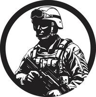 militante precisione armato forze nero logo design tattico difensore militare icona nel nero vettore