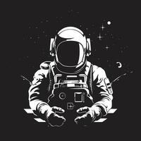 zero gravità pioniere nero spazio logo interstellare esploratore astronauta casco icona vettore