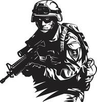 difensiva protettore nero soldato icona militante vigilanza militare vettore design