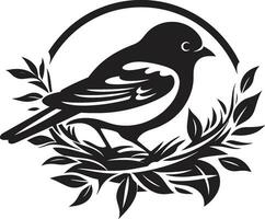volo nido nero uccello logo icona alato artigiano vettore nido emblema