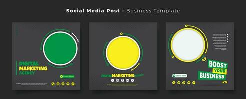 sociale media inviare nel buio sfondo con verde giallo bianca cerchio design per pubblicità design vettore