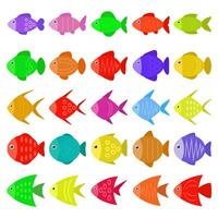 carino colorato pesce icone impostato nel piatto stile. tropicale pesce, mare e acquario pesce impostato isolato su bianca sfondo. vettore illustrazione