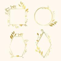 collezione di oro vettore mano disegnato logo design elementi, geometrico floreale cornici, frontiere, ghirlande, dettagliato decorativo illustrazioni. d'oro colorato mano disegno linea, elegante stile