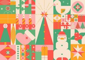Natale moderno disegno, vacanza i regali, inverno elementi, candele, Natale albero, calzino, pupazzo di neve e natale decorazioni. colorato vettore illustrazione nel piatto geometrico cartone animato stile