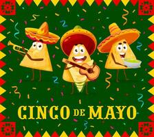 cartone animato nachos patatine fritte personaggi, cinco de mayo vettore