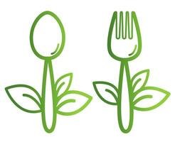 linea arte stile, icona impostato di salutare cibo, impostato icone vegano cibo. contiene come icone come cucchiaio e forchetta, icone collezione vettore
