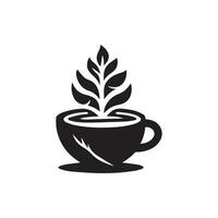 Impressionante nero e bianca illustrazione di un' stilizzato caffè tazza con frondoso vapore vettore