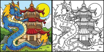 anno di il Drago con pagoda illustrazione vettore