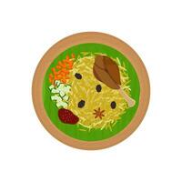 logo illustrazione di delizioso kebuli riso o nasi kebuli su un' di legno piatto vettore