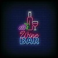 neon cartello vino bar con mattone parete sfondo vettore