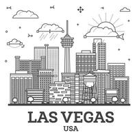 schema las vegas Nevada città orizzonte con moderno e storico edifici isolato su bianca. las vegas Stati Uniti d'America paesaggio urbano con punti di riferimento. vettore