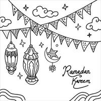 mano disegnato scarabocchi Ramadan kareem con decorativo islamico lanterna vettore eps 10