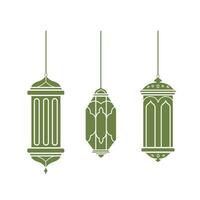 tre islamico lanterne vettore icona impostato collezione illustrazione ombra silhouette isolato su piazza bianca sfondo. semplice piatto minimalista cartone animato arte styled disegno.