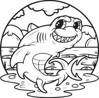 pagina di il bambini colorazione libro. colore cartone animato squalo. squalo colorazione pagine vettore