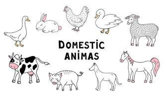 domestico animali impostare, mucca, cavallo, maiale. illustrazione per stampa, sfondi, coperture e confezione. Immagine può essere Usato per saluto carte, manifesti e adesivi. isolato su bianca sfondo. vettore