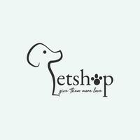 animale domestico negozio logo semplice con testa cagnetto e zampe design vettore