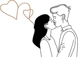 romantico coppia linea arte vettore, San Valentino concetto, amore illustrazione, romantico partner, relazione arte, San Valentino giorno grafico, romantico silhouette, coppia nel amore, incontri concetto vettore