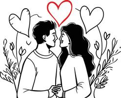 romantico coppia linea arte vettore, San Valentino concetto, amore illustrazione, romantico partner, relazione arte, San Valentino giorno grafico, romantico silhouette, coppia nel amore, incontri concetto vettore