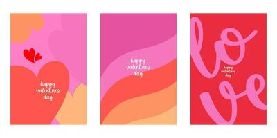 creativo concetto di contento san valentino giorno carte impostare. moderno astratto arte design con cuori, geometrico e liquido forme. modelli per celebrazione, Annunci, marchio, striscione, coperchio, etichetta, manifesto, i saldi vettore