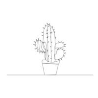 continuo uno linea disegno di cactus impianti schema vettore arte illustrazione