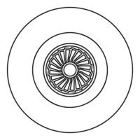 turbina aereo turbomacchina Jet motore aereo il motore fan aereo icona nel cerchio il giro nero colore vettore illustrazione Immagine schema contorno linea magro stile