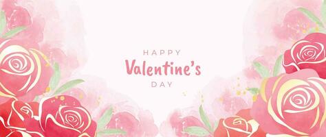 contento San Valentino giorno acquerello vettore sfondo. lusso fiore sfondo design con rosa fiore, d'oro struttura. elegante oro botanico illustrazione adatto per saluto carta, Stampa, coperchio.