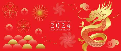 contento Cinese nuovo anno sfondo vettore. anno di il Drago design sfondo con Drago, fiore, nube, brillare. moderno lusso orientale illustrazione per coperchio, striscione, sito web, arredamento. vettore