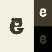 minimalista moderno forte logo lettera marchio iniziale g con orso ,polare orso ,grizzly negativo spazio logo design vettore