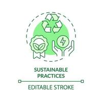 2d modificabile verde sostenibile pratiche icona, monocromatico isolato vettore, magro linea illustrazione che rappresentano ambientale psicologia. vettore