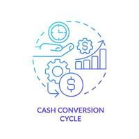 2d pendenza denaro contante conversione ciclo icona, semplice isolato vettore, blu magro linea illustrazione che rappresentano denaro contante flusso gestione. vettore