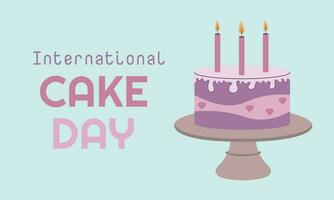 vettore illustrazione di un' rosa torta con candele e il parole internazionale torta giorno