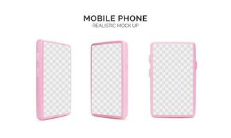 mobile Telefono realistico finto su. 3d rendere smartphone. rosa Telefono modello con vuoto schermo isolato su bianca sfondo. vettore illustrazione