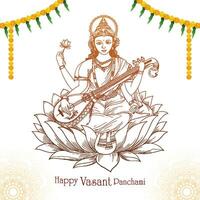 vasante panchami su indiano Dio Saraswati maa schizzo religioso carta design vettore