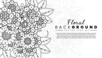 sfondo con fiori mehndi. linee nere su sfondo bianco. banner o modello di carta vettore