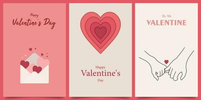 contento San Valentino giorno verticale design con coppia mano, carta tagliare cuore e lettera. per carta, vendita intestazione o voucher; tagliando modello vettore