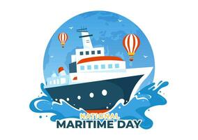 mondo marittimo giorno vettore illustrazione con mare e nave per spedizione sicurezza e sicurezza e il marino ambiente nel nautico celebrazione design