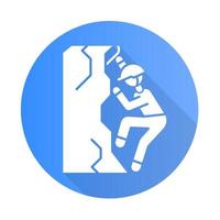 icona del glifo con ombra lunga design piatto blu arrampicata su ghiaccio vettore