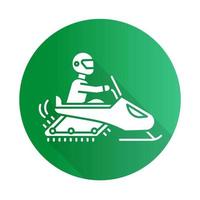 icona del glifo con ombra lunga design piatto verde in motoslitta vettore