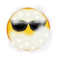 viso nel acqua vapore o nebbia con occhiali da sole grande dimensione di giallo emoji Sorridi vettore