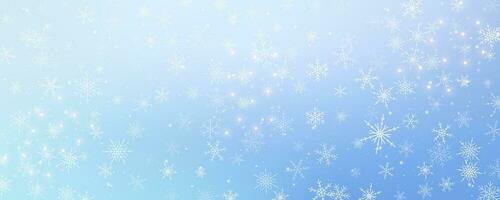 Natale nevoso sfondo. freddo bianca blu inverno cielo. vettore ghiaccio bufera di neve su pendenza struttura con fiocchi. festivo nuovo anno tema per stagione vendita sfondo.