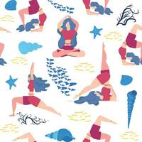 senza soluzione di continuità modello più dimensione formosa ragazze fare yoga classe. in linea casa allenarsi concetto. corpo positivo vettore