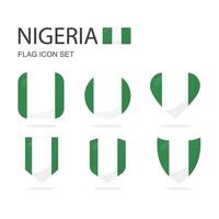 Nigeria 3d bandiera icone di 6 forme tutti isolato su bianca sfondo. vettore